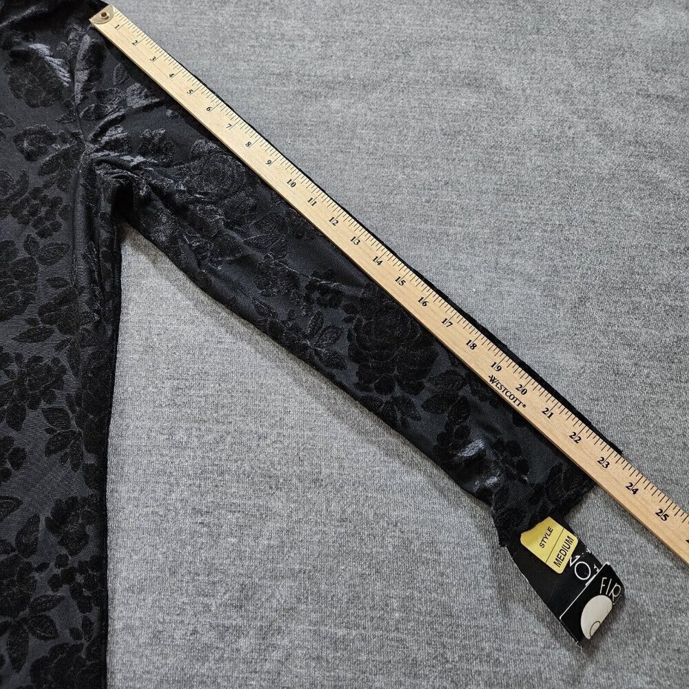 First Option Top M Women Black LS Round Neck Floral Burn Out Velvet Goth Y2K VTG - Picture 5 of 14